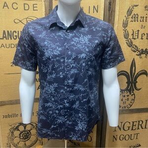 Vince Navy Floral Print Short Sleeve Shirt, M